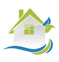 Green house leafs and waves logo