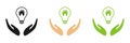 Green house light bulb in the hands of the energy of nature. Icon set. Illustration Royalty Free Stock Photo