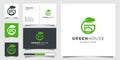 Green house logo design template initial letter G and business card. Logo design inspiration, illustration Premium Vector Royalty Free Stock Photo