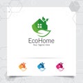 Green house logo design vector with concept of home and leaf icon illustration for real estate, property, residence and mortgage Royalty Free Stock Photo