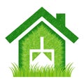 Green house logo with grass and white window illustration Royalty Free Stock Photo