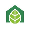 Green house logo, green leaf and home icon, eco friendly house icon Royalty Free Stock Photo