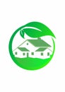 Green House Logo, Green logo of eco house with leafs