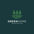 Green House Logo Real Estate Template. minimalist outline symbol for environmentally friendly buildings