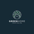 Green House Logo Real Estate Template. minimalist outline symbol for environmentally friendly buildings