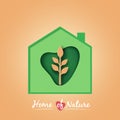 Green house with plant in green heart nature background.Ecology and environment conservation concept