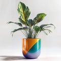 Green houseplant flower in a bright colored pot