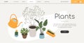 Green houseplants - line design style isometric web banner