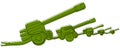 Green howitzers in one line on a white background.