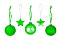 Green ÃÂ¡hristmas tree decorations set white background isolated closeup, hanging glass balls stars collection, New Year holiday Royalty Free Stock Photo