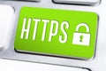 Green HTTPS Button With Lock On A Keyboard, Secure Internet Concept