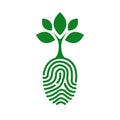 Green human finger print with tree icon isolated. Fingerprint concept nature connection - vector