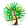 Green human hand print tree for ecology help Royalty Free Stock Photo