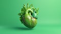 Green human heart with leaves and herbs