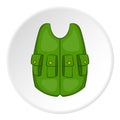 Green hunter vest icon, cartoon style