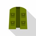 Green hunter vest icon, flat style