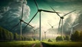 Clean electric energy from renewable sources. A wind farm or wind park is a group of wind turbines in the same location used to Royalty Free Stock Photo