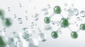 Green hydrogen molecule with clear water bubbles floating in light background, clean energy concept, molecular structure Royalty Free Stock Photo
