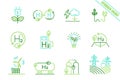 Green hydrogen production. Icons collection. Pictograms set