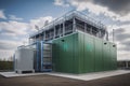 Green Hydrogen renewable energy production facility - green hydrogen gas for clean electricity solar and windturbine Royalty Free Stock Photo