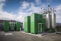 Green Hydrogen renewable energy production facility - green hydrogen gas for clean electricity solar and windturbine Royalty Free Stock Photo