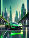 Green Hypercar in Eco City Royalty Free Stock Photo