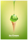 Green ice cream cone, Pour green syrup, lemon lime and green tea flavor, Vector illustration Royalty Free Stock Photo