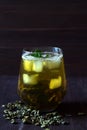 Green iced tea in a glass. Royalty Free Stock Photo