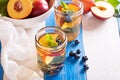 Green iced tea with nectarines and blueberries