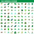 100 green icons set, cartoon style Royalty Free Stock Photo