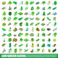 100 green icons set, isometric 3d style Royalty Free Stock Photo