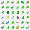 Green icons set, isometric style