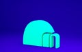 Green Igloo ice house icon isolated on blue background. Snow home, Eskimo dome-shaped hut winter shelter, made of blocks Royalty Free Stock Photo