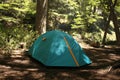 Green iglu tent in the forest in the mountain in Patagonia, Argentina. Royalty Free Stock Photo