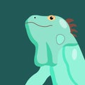 Green iguana cartoon character on dark green background, vector isolated Royalty Free Stock Photo