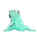 Green iguana cartoon character sitting on white background, vector isolated. Royalty Free Stock Photo