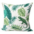 Green Iguana Pillow with Tropical Leaf Pattern Royalty Free Stock Photo