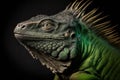 Green iguana portrait on black background posing in studio, Photo realistic image, Generative Ai