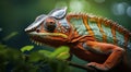 iguana on a tree, green iguana on a tree branch, close-up of colored chameleon on the tree, close-up of a chameleon in the forest