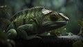 Green iguana on wet branch in tropical rainforest, looking cute generated by AI Royalty Free Stock Photo