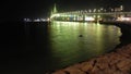 Green illuminated bridge in the bay of CÃÂ¡diz.