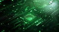 Green illuminated computer motherboard circuit close-up Royalty Free Stock Photo