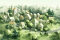 Green illustration architecture tree park building skyscraper isometric modern street block symbol town city