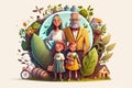 A Green Illustration of a Sustainable Family Living a Happy Life. Generative AI