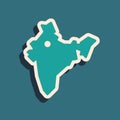 Green India map icon isolated on green background. Long shadow style. Vector Royalty Free Stock Photo