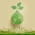 Green industry and alternative renewable energy.Green eco friendly landscape background.Paper art of ecology and environment
