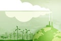 Green industry and clean energy on eco friendly cityscape background.Paper art of ecology and environment concept.Vector
