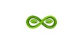 A green infinity symbol featuring smooth, interwoven lines with a stylized leaf motif Royalty Free Stock Photo