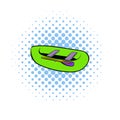 Green inflatable boat icon, comics style