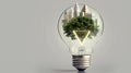 Green Innovation: Buildings and Tree in a Light Bulb for Sustainable Environmental Harmony and Climate Change Royalty Free Stock Photo